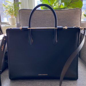 Strathberry Midi Leather Tote in Black